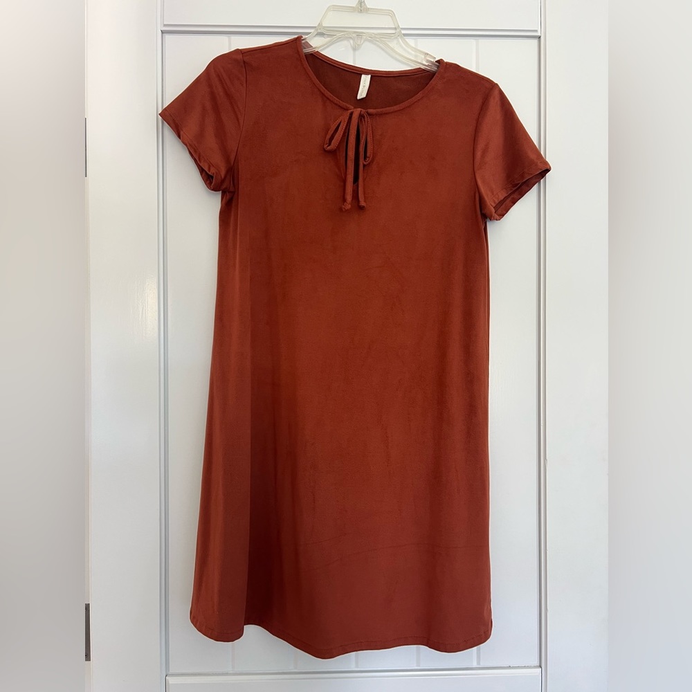 Pink blush suede maternity dress